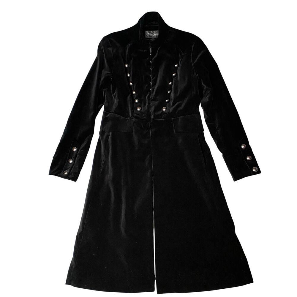 Brandon Thomas Military Style Overcoat Sz 8 Black Velvet Vintage